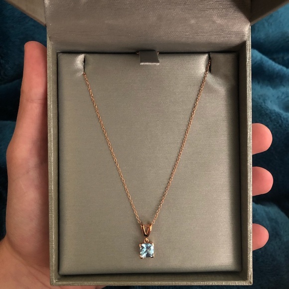 Zales Jewelry - Zales Rose Gold Aquamarine Necklace